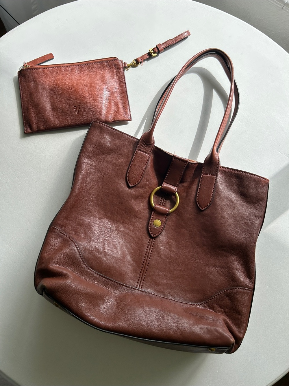 Frye Cognac Leather Tote with matching Wristlet